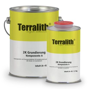 Terralith 2K Grundierung Kontaktschicht Boden, 1,5 kg. Zwei gelb-weiße Dosen Haftgrund für Innenbereiche.