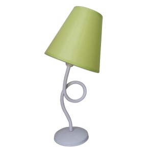 Grüne Näve Tischleuchte Colori mit weißem Metallfuß und Textilschirm, 31,5 cm hoch.