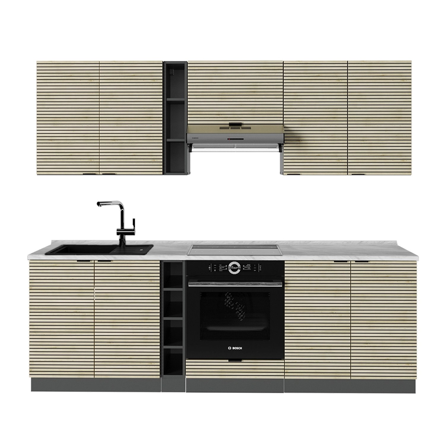 Vicco Fame-Line Küchenzeile Eiche Paneel/Anthrazit 235 cm AP Marmor günstig online kaufen