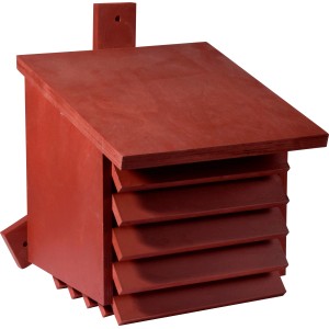 Roter Dobar Florfliegenkasten aus Holz mit Lamellenstruktur, geeignet als Insektenhaus zum Überwintern.