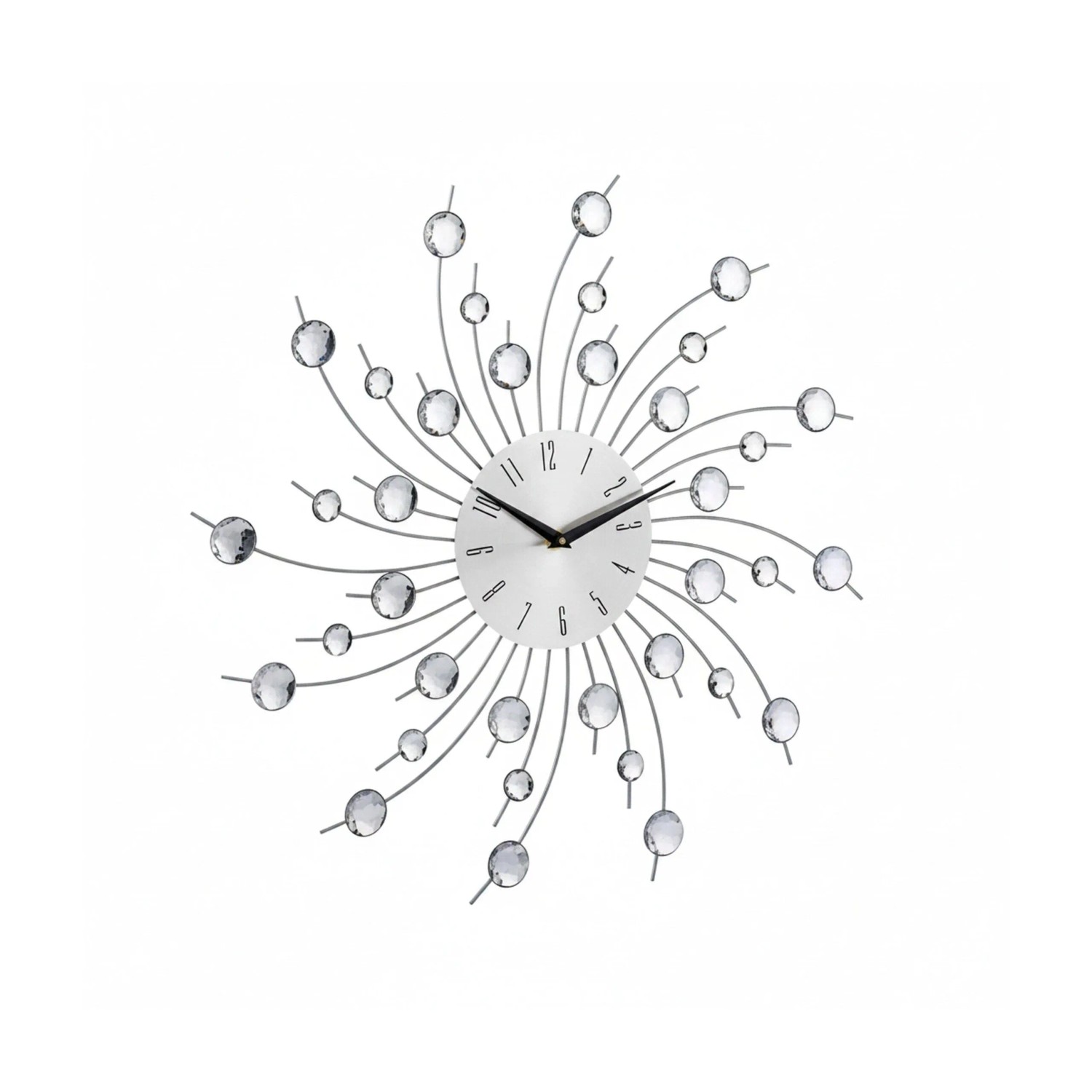 Relaxdays Wanduhr XL Eisen Acryl Silber mit Glitzer 50 cm x 50 cm x 4 cm