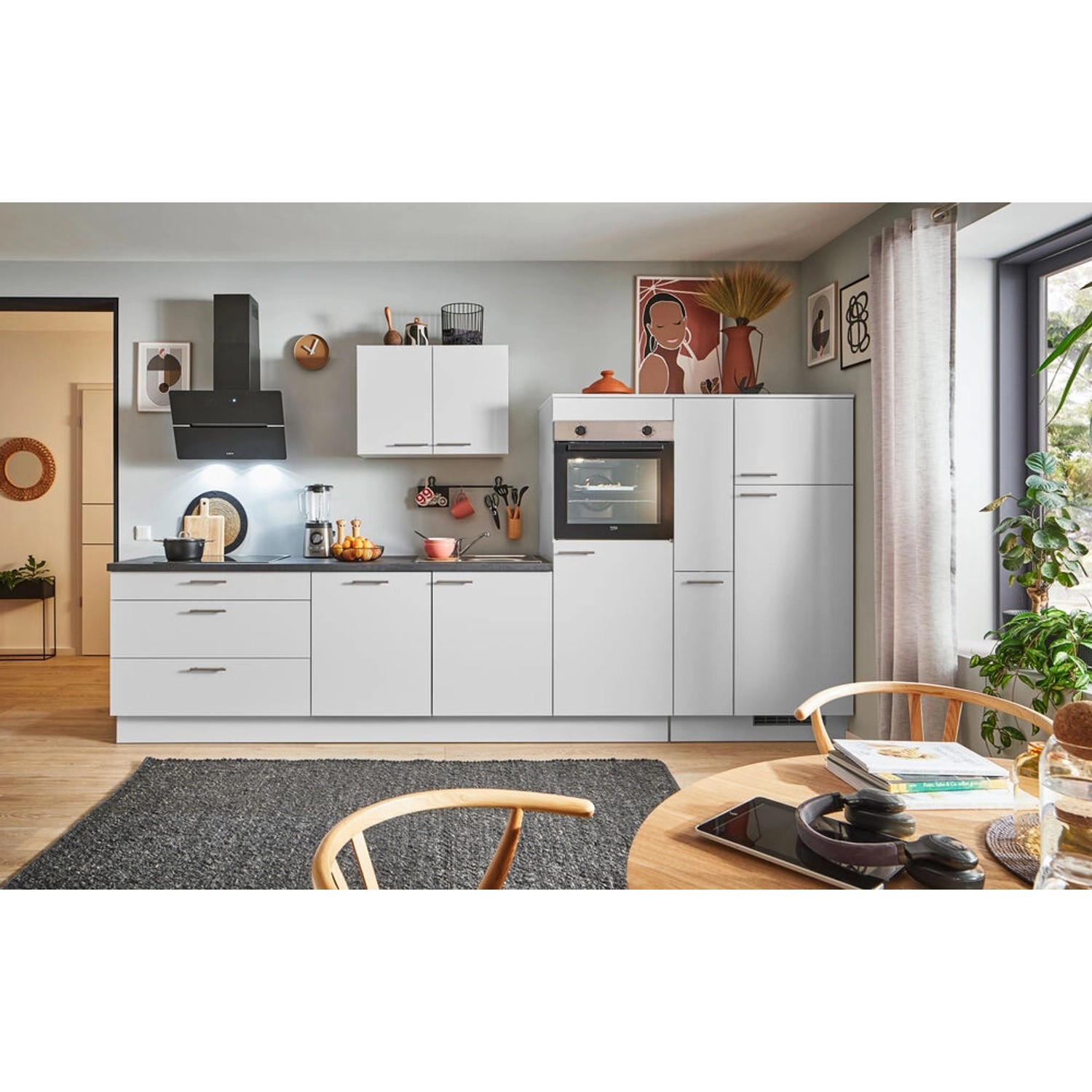 pino Küchenzeile 340 cm Lichtgrau Anschlag rechts 1 Geräte-, 1 Apothekersch günstig online kaufen