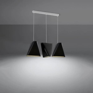 Schwarzer Sollux Lighting Kronleuchter Blum 3 mit drei Lampenschirmen im minimalistischen Design.