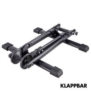 Zusammengeklappter, schwarzer KARAT Fahrrad Bodenparker/Fahrradständer Finn aus Stahl.