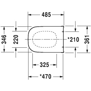 Technische Zeichnung Duravit WC-Sitz D-Code, verlängerte Ausführung, Maße und Details.