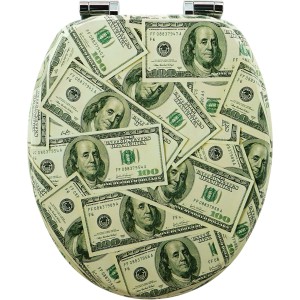 Sanfino WC-Sitz Dollar's: Toilettendeckel mit Absenkautomatik, Holz, Dollar-Motiv.