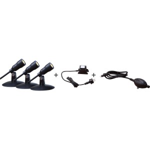 Heissner SMART LIGHT Starter-Set: 3 LED-Spots, Dämmerungssensor und Trafo für Teich, Pool und Garten.