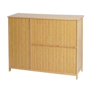 MCW Badezimmerschrank B18 aus Bambus mit 3 Türen, 81x97x34cm.