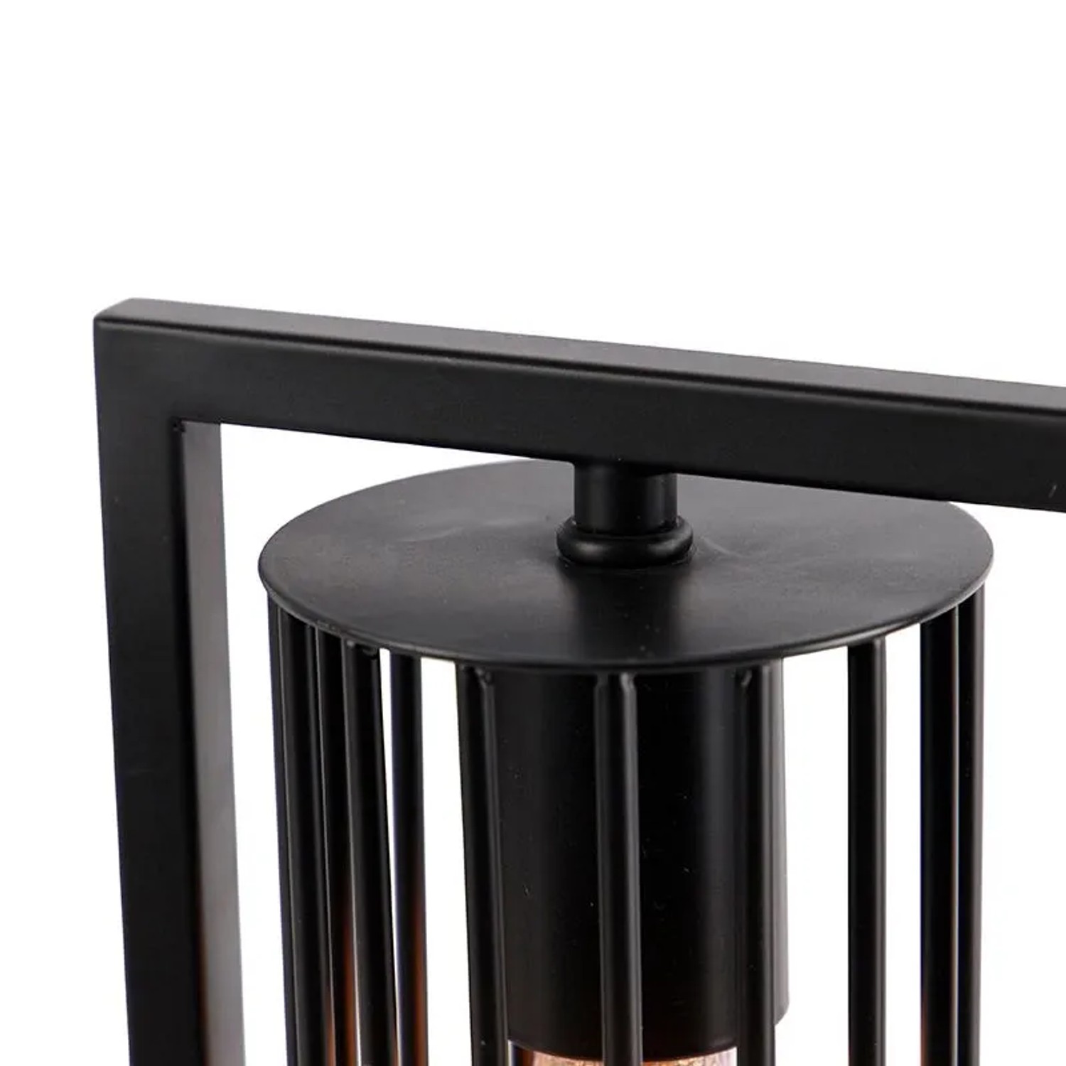 Detailaufnahme: Moderne, schwarze QAZQA Tischlampe Balenco Wazo, Innenleuchte mit Metallgestell.