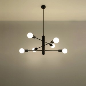 Schwarzer Sollux Lighting Kronleuchter Duomo 6 mit sechs Leuchten im Loftstil.