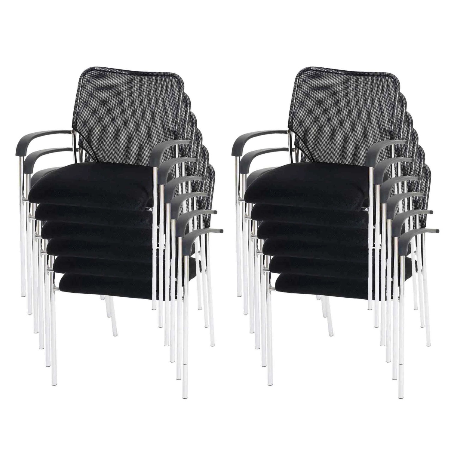 MCW 12er-Set Besucherstuhl Tulsa Stoff/Textil 12x Stuhl Sitz Schwarz Rückenfläche Schwarz