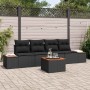 Schwarzes 5-teiliges Garten-Sofa-Set aus Poly Rattan mit Kissen und Tisch von vidaXL.