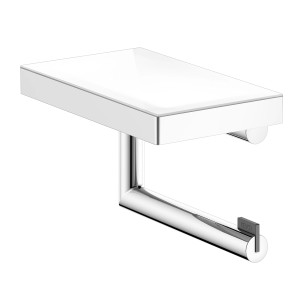 Keuco Reva Toilettenpapierhalter mit Ablage, verchromt. Badaccessoire mit Glasablage für Bad.