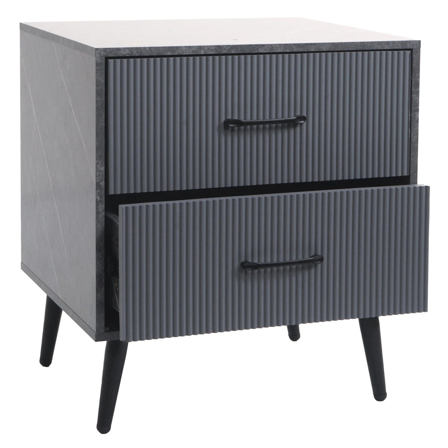 MCW Nachttisch N89 3D-Design Schublade Melamin Holz 55x48x41cm Marmor-Optik Grau