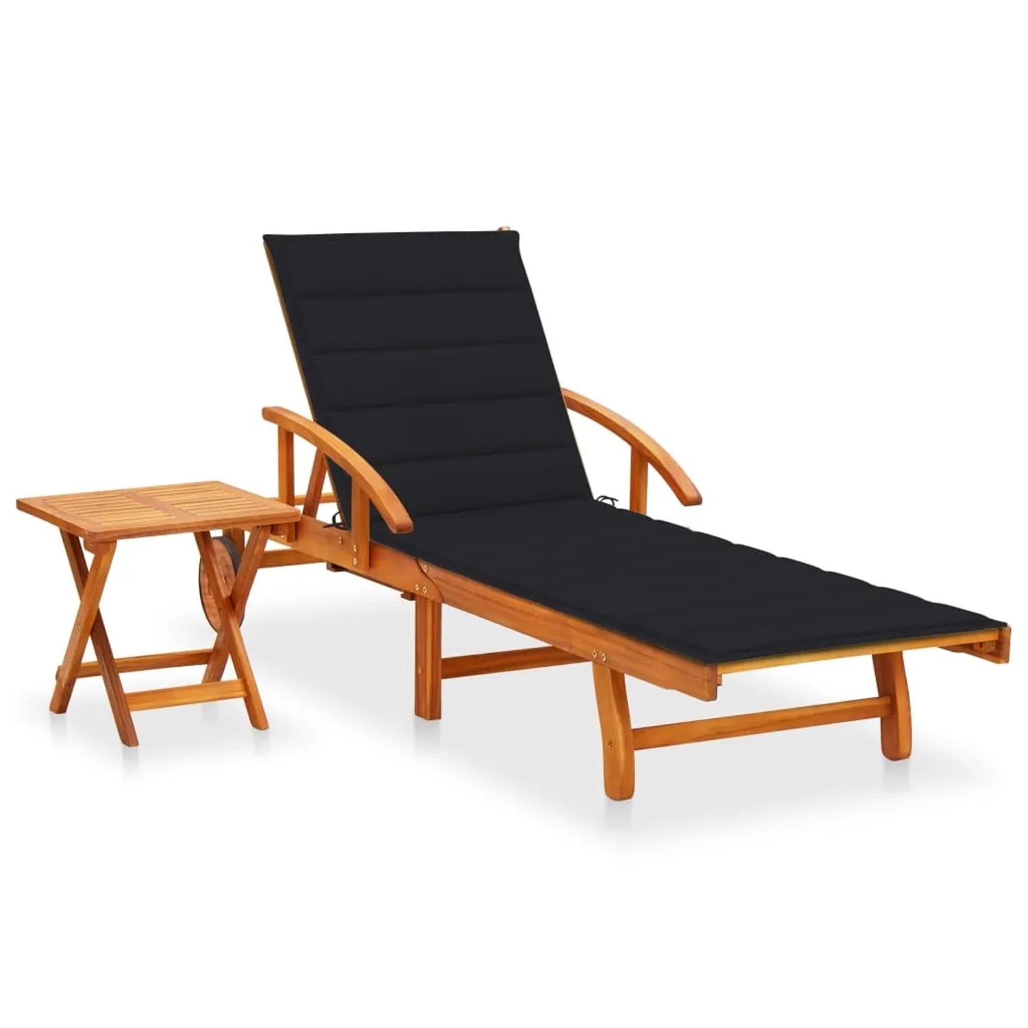 vidaXL Sonnenliege mit Tisch und Auflage Akazie Massivholz Polsterfarbe  Schwarz