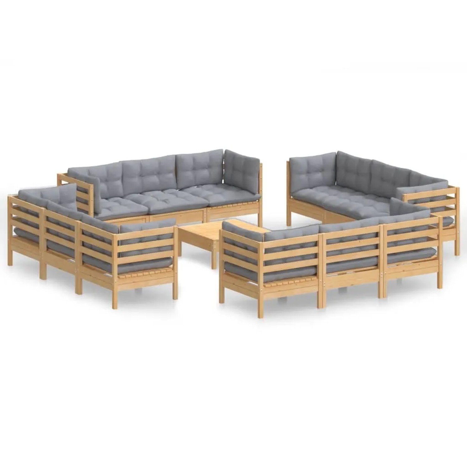 vidaXL 13-Tlg Garten-Lounge-Set mit Grauen Kissen Kiefernholz 3096069 günstig online kaufen