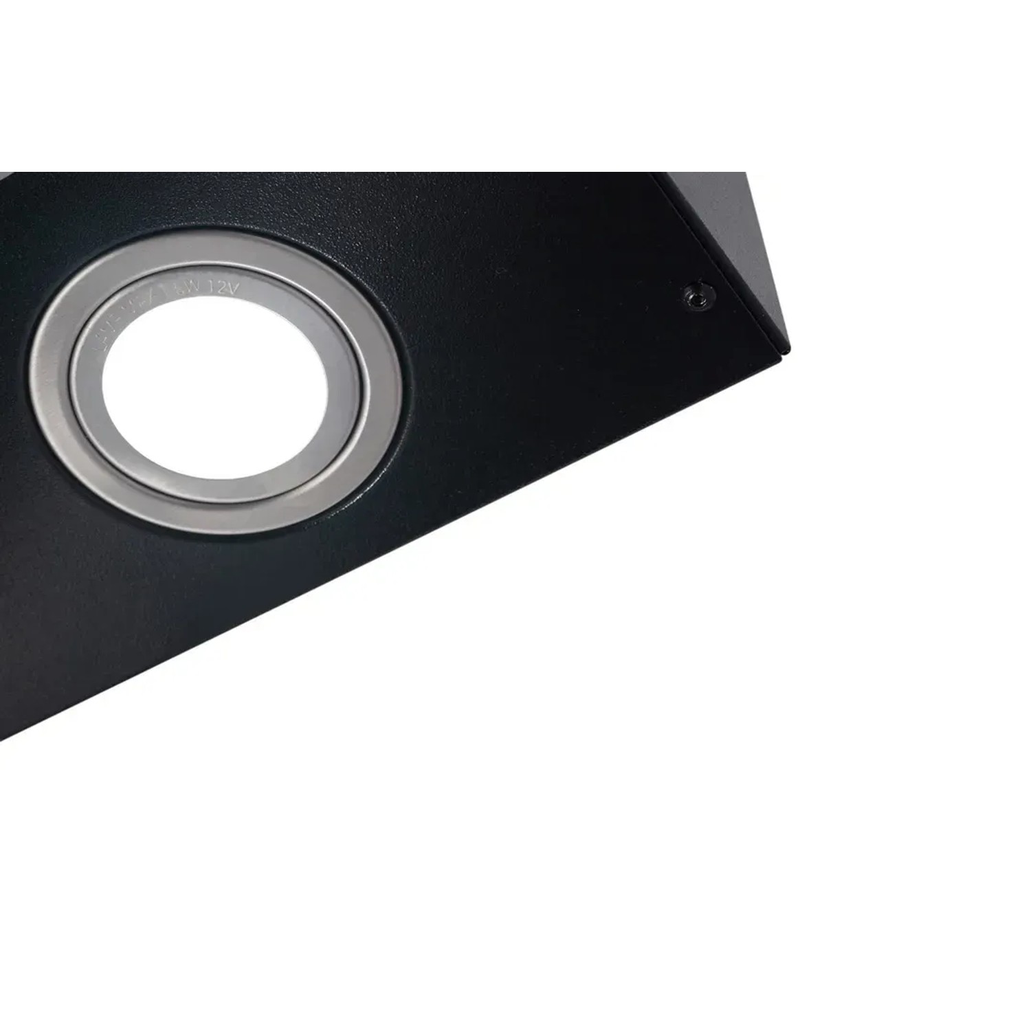 Detailaufnahme: Schwarze Respekta Schräghaube Lora 60 cm mit LED-Beleuchtung.