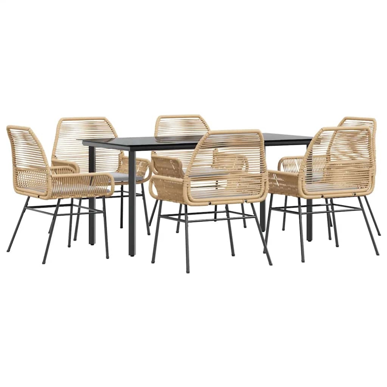 vidaXL 7-Tlg Garten-Essgruppe mit Kissen Braun Poly Rattan Glas 3334573 günstig online kaufen