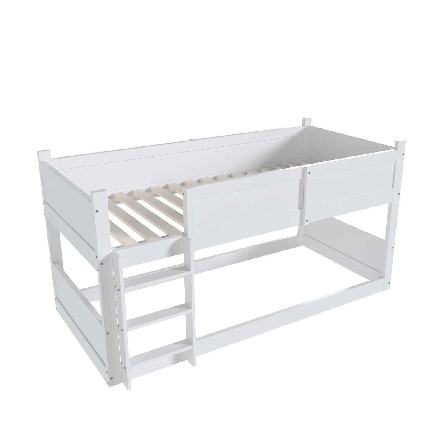 KOMHTOM Dreibettzimmerbett 90x200Cm Massivholzlatten Hochbett Hohes Zaundesign Kinderbett Holzbett Weiß Ohne Matratze