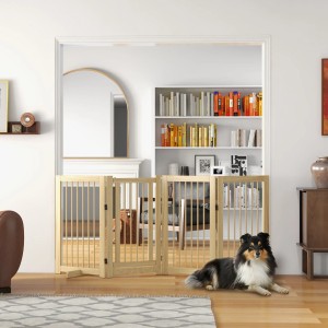 PawHut Absperrgitter Hund mit Tür und Hund im Wohnzimmer.