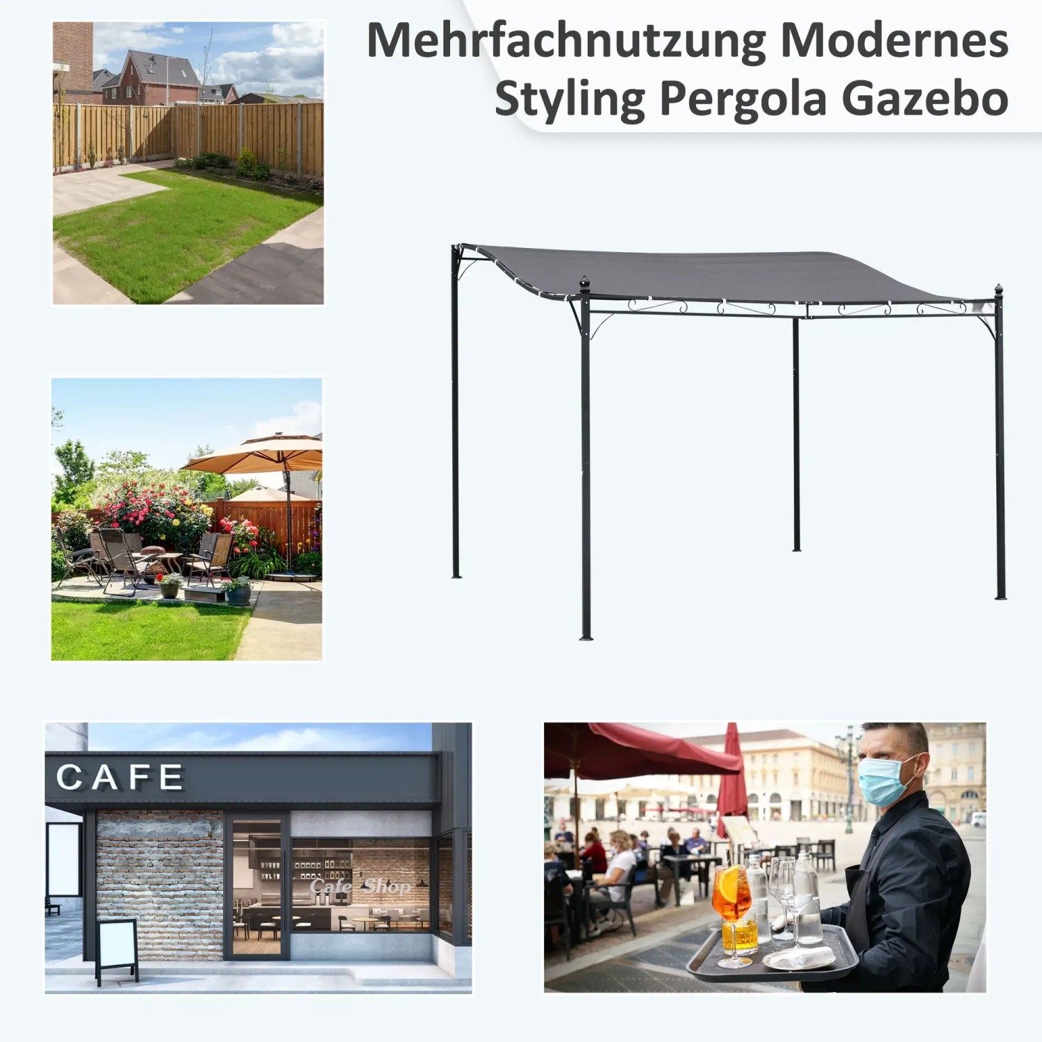 Outsunny Pergola Gazebo, grau, 297x297 cm, ideal als Terrassenüberdachung und Sonnenschutz.
