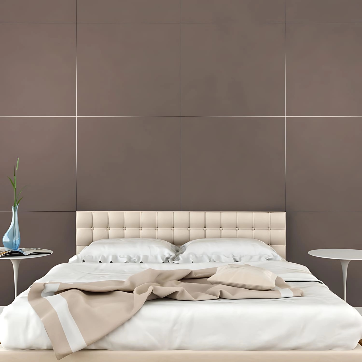 WALLFACE Wandpaneel in Lederoptik, matt braun, 2600x1000x2,08 mm, als Wandverkleidung im Schlafzimmer.