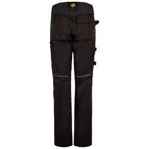 Schwarze Hans Schäfer Workwear Bundhose Amazone für Damen, Rückansicht mit Taschen, D-Ring und Reflexstreifen.