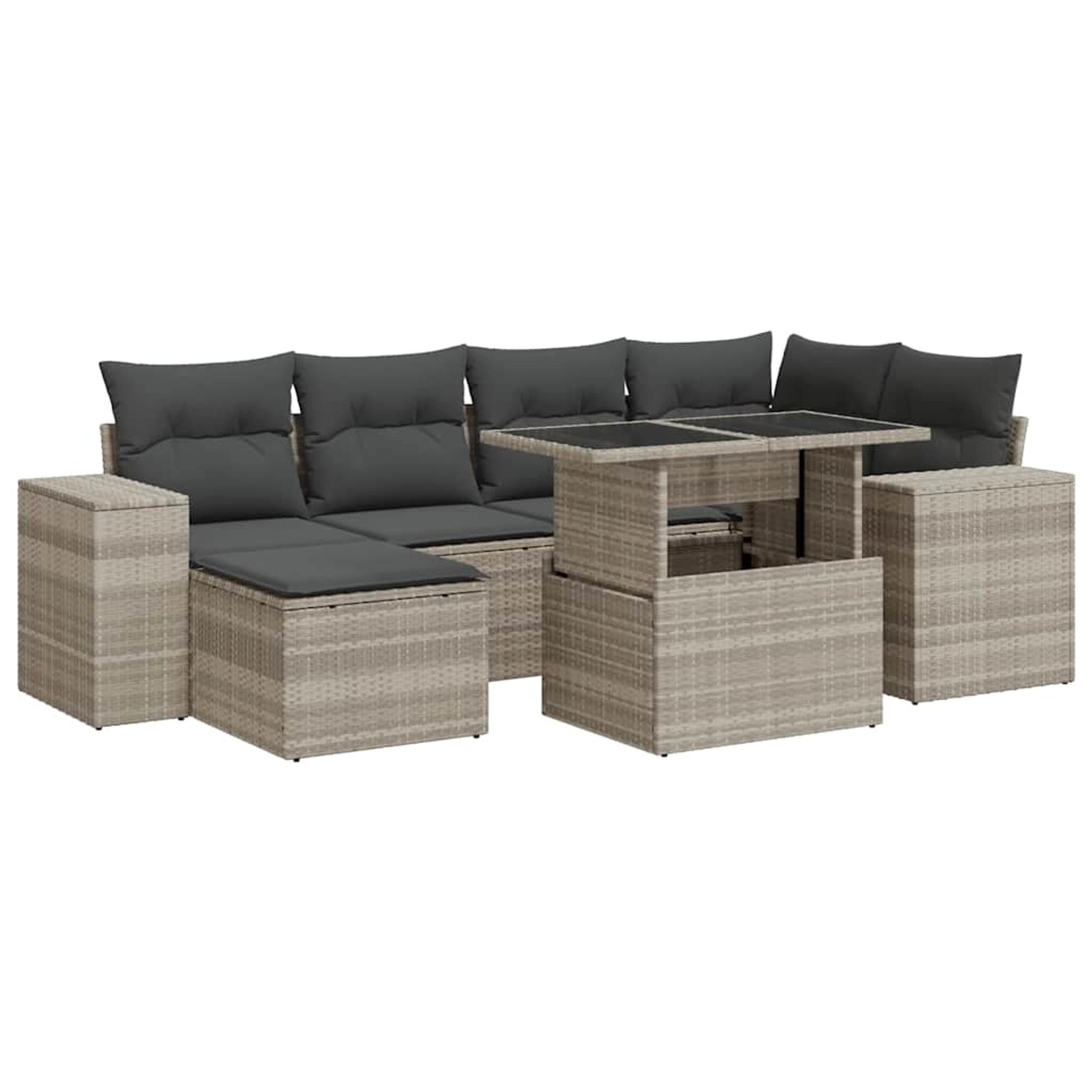 vidaXL 7-Tlg Garten-Sofagarnitur mit Kissen Hellgrau Poly Rattan 3326833 günstig online kaufen
