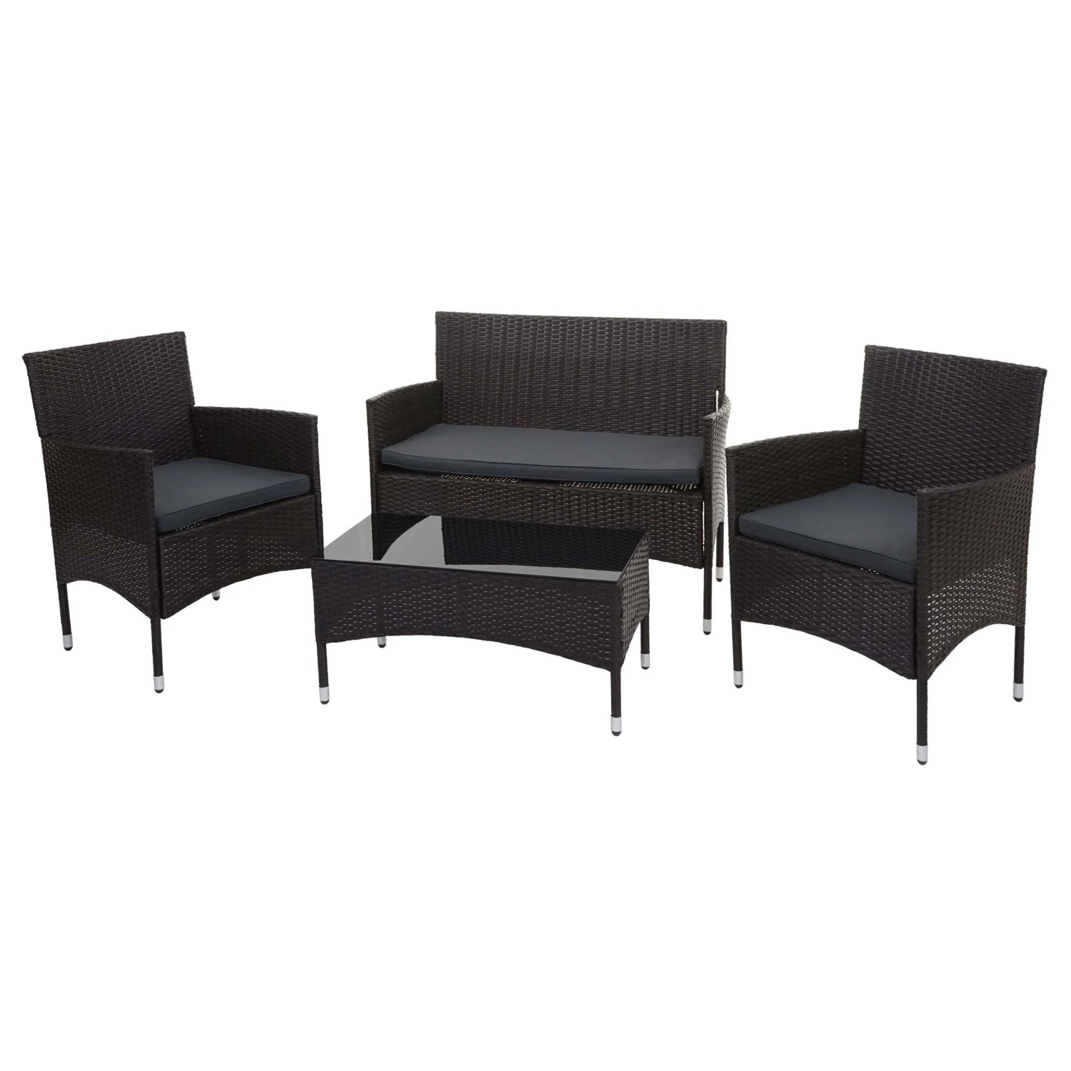 PROREGAL Poly-Rattan Garnitur Balkon-/Garten-/Lounge-Set Sofa Sitzgruppe Braun Kissen Dunkelgrau