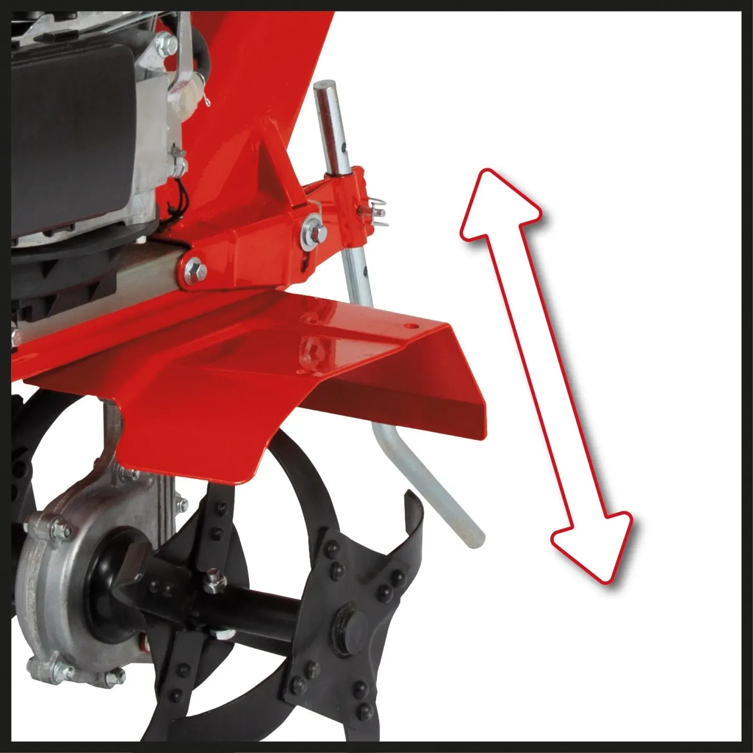Detailaufnahme der höhenverstellbaren Einhell Benzin-Bodenhacke GC-MT 2236.