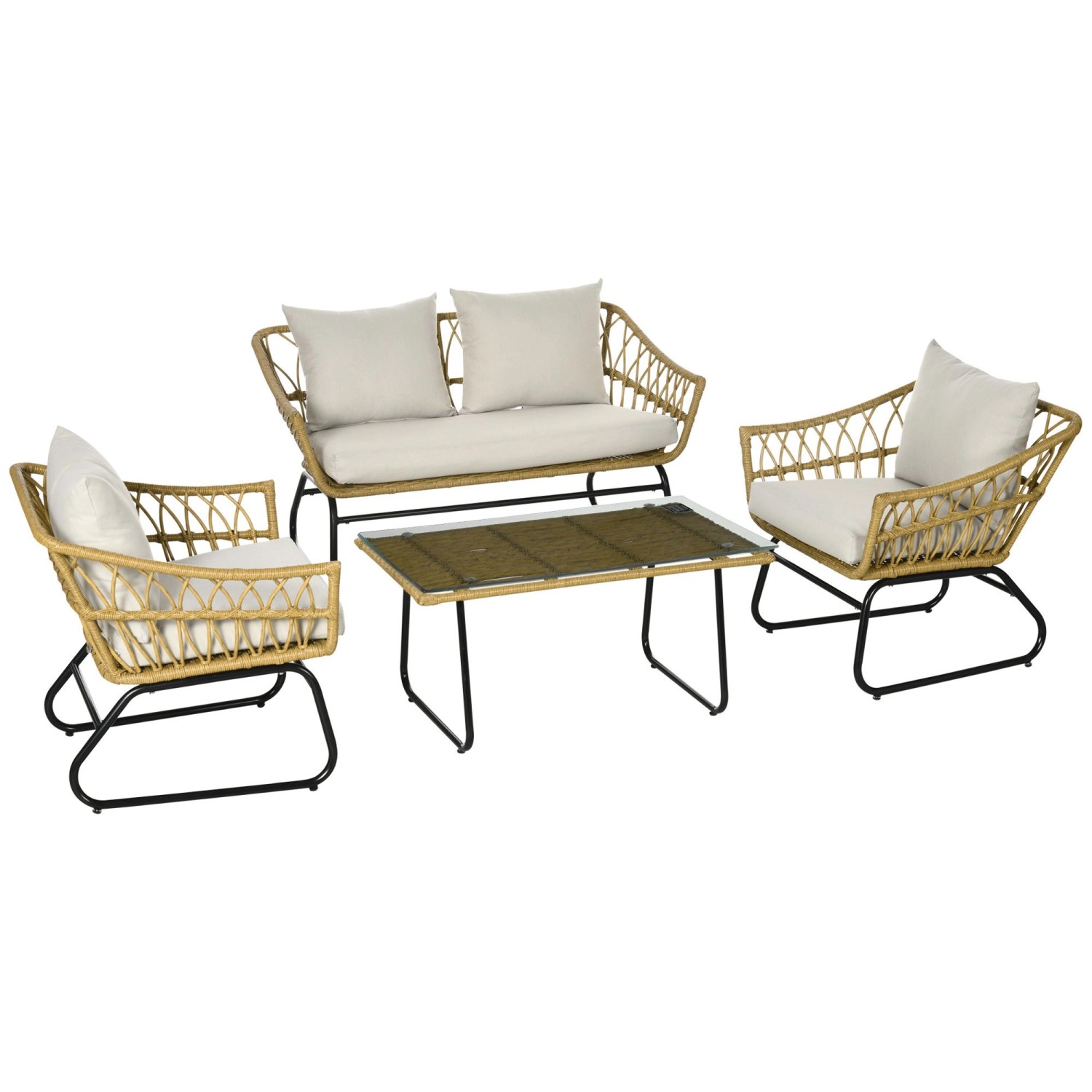 Outsunny 4 Tlg. Gartenmöbel-Set Rattan mit Creme Kissen günstig online kaufen