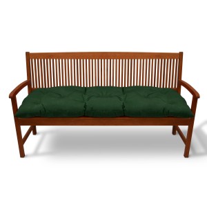 Dunkelgrünes Beautissu Bankpolster Flair BK 120x50cm auf einer Gartenbank.