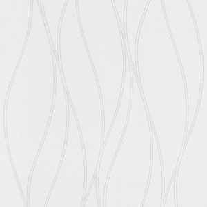 Weiße Vliestapete mit geschwungenen Linien, überstreichbar. Gemusterte Wandtapete für Wohnräume.