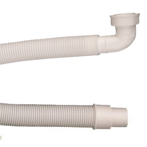 Weißer Kirchhoff Verlängerungsschlauch, 1000 mm, für Spüle, flexibel und mit 90° Winkel.