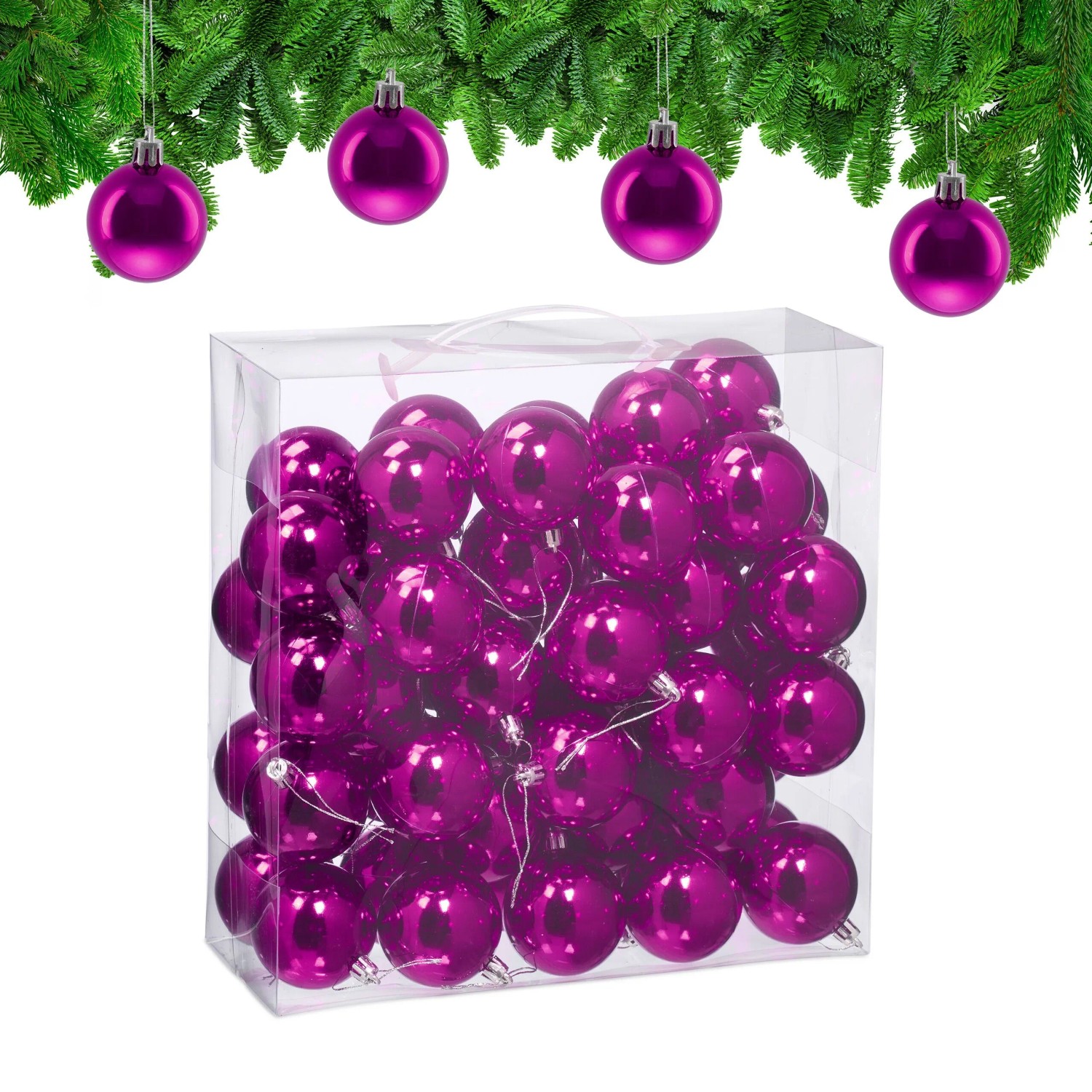 Relaxdays Weihnachtskugeln 50er Set Kunststoff Pink Glänzend 7 cm x ø 6 cm