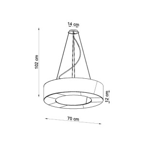 Schwarzer Sollux Lighting Kronleuchter Saturno Slim 70, runde Stoff-Lampe für Wohnzimmer und Esszimmer.