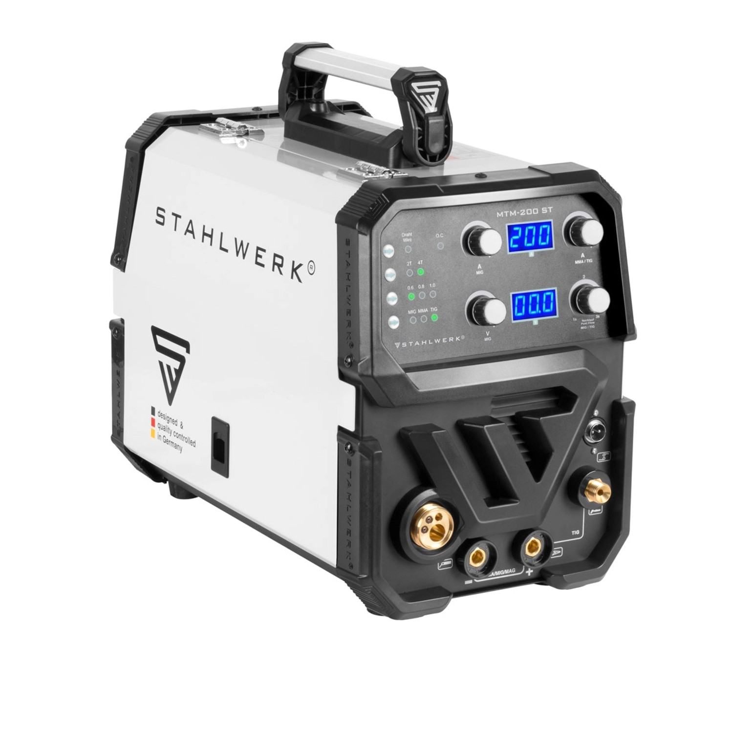 STAHLWERK MTM-200 ST Kombi-Schweißgerät 3-in-1 mit 200 A, synergischer Drahtvorschub. Zum WIG, MIG, MAG & MMA Schweißen.
