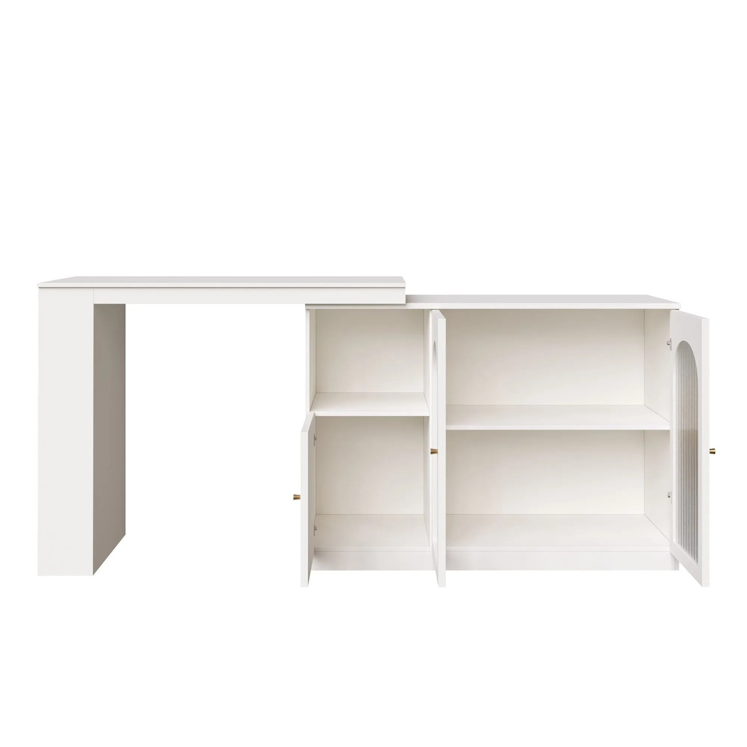okwish Bartisch mit Drehbar Glastür Aufbewahrung Esszimmer 120x40x97cm Weiß
