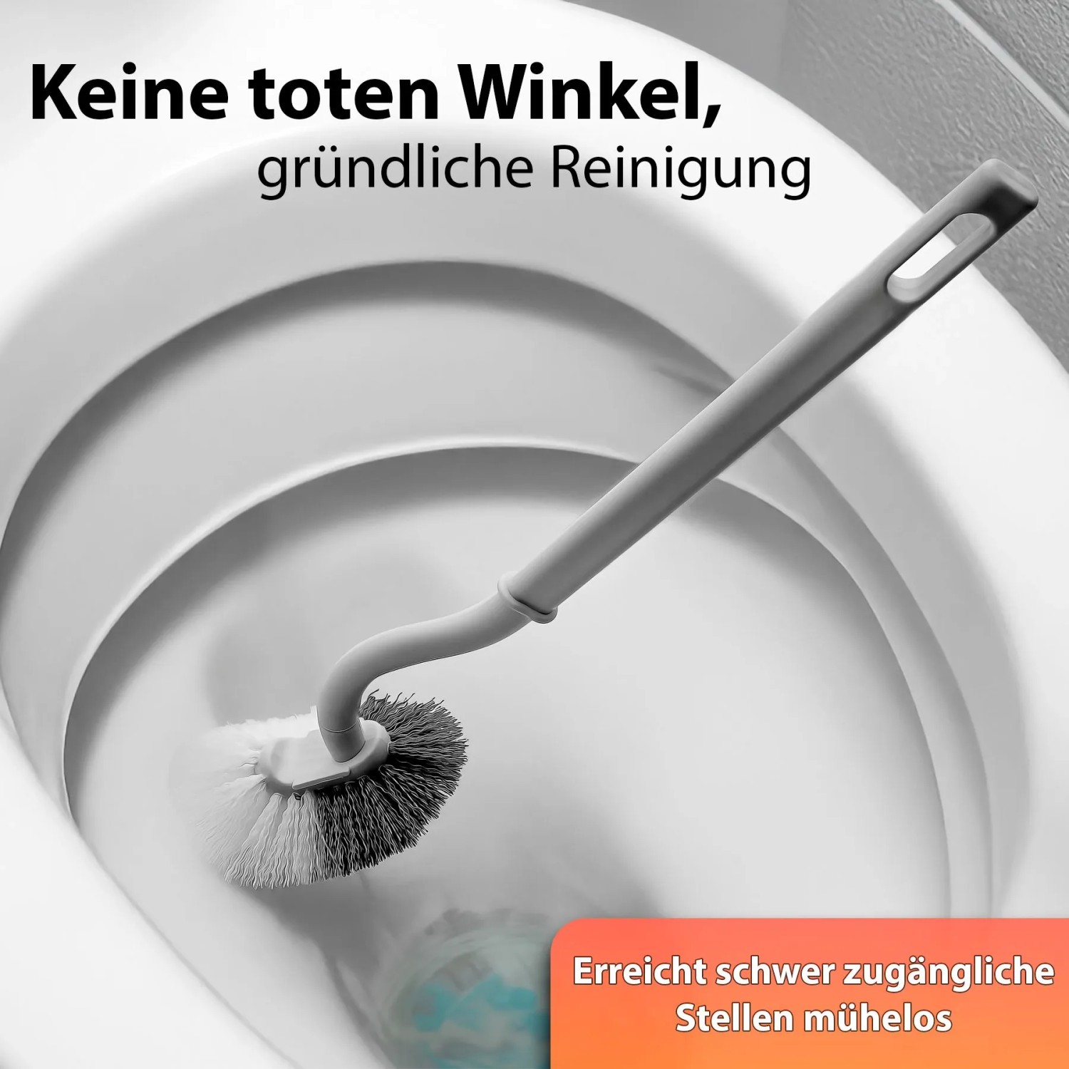 BigDean Klobürste mit Randreiniger im Einsatz, Detailaufnahme.