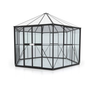 Vitavia Gewächshaus Hera 9000, 9 m², schwarz, mit Fundament. Gartenhaus mit Glas und Hohlkammerplatten.