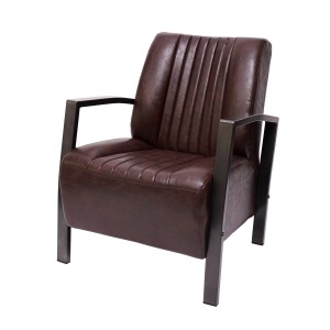 Brauner MCW Relaxsessel H10 im Vintage-Look mit Metallrahmen im Industrie-Stil.