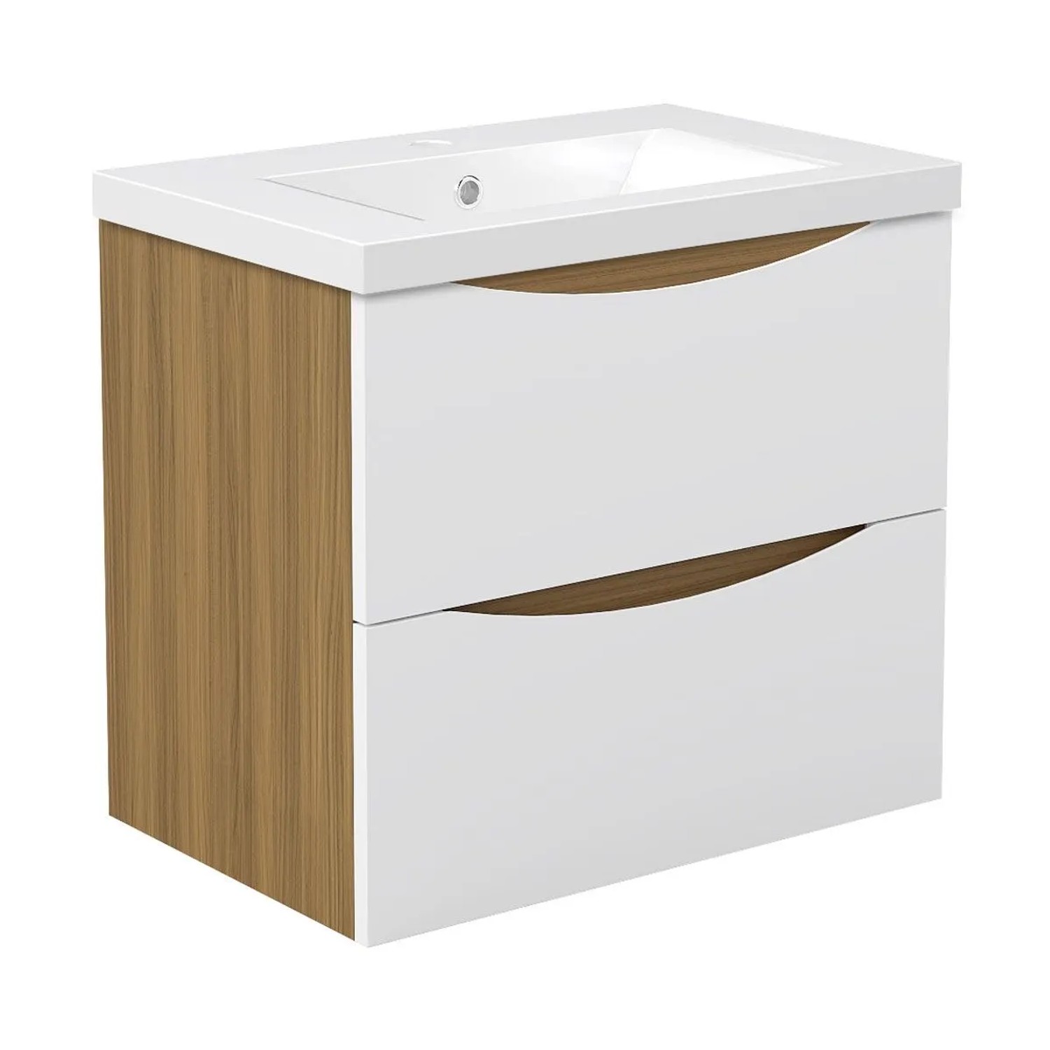 Duschspa Waschbeckenunterschrank mit Keramik Einbaubecken ELIO 60 cm Grifflos Softclose