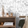 ESTAhome Vliestapete Dschungeltiere in Weiß und Grau. Elefanten, Zebras, Giraffen auf dekorativer Tapete im Kinderzimmer.
