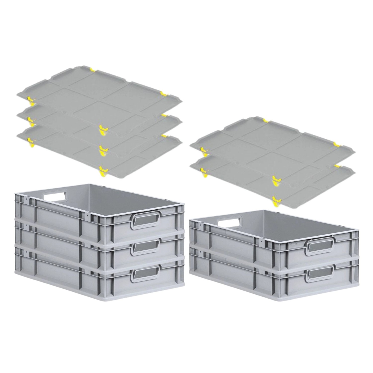 PROREGAL SparSet 5x Eurobox NextGen Grip mit Auflagedeckel mit 4 Gelben Sch günstig online kaufen
