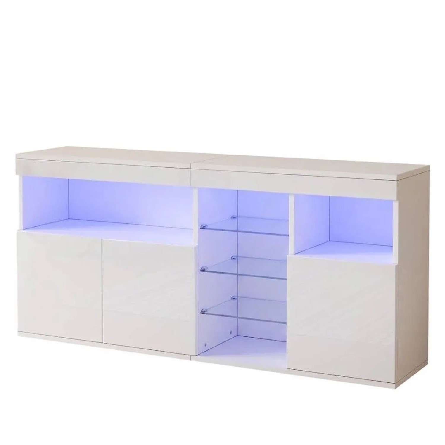 Merax Sideboard 155x35x72 cm 3 Türen LED Hochglanz Weiß