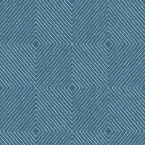 Blaue Vliestapete mit Rautenmuster und Metallic-Effekt, ideal für Jugend- und Schlafzimmer.