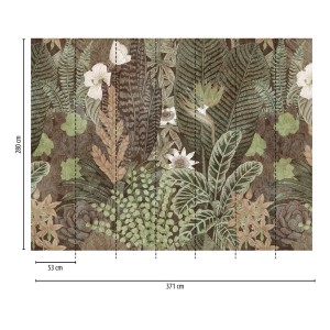 Fototapete Botanisch Dschungel mit Palmenblättern, gezeichnet in Grün und Grau. Dekorative Vliestapete.