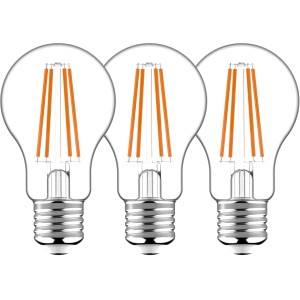 3er Set E27 LED Leuchtmittel A60, 7W, warmweiß, für Decken-, Tisch- und Stehlampen.