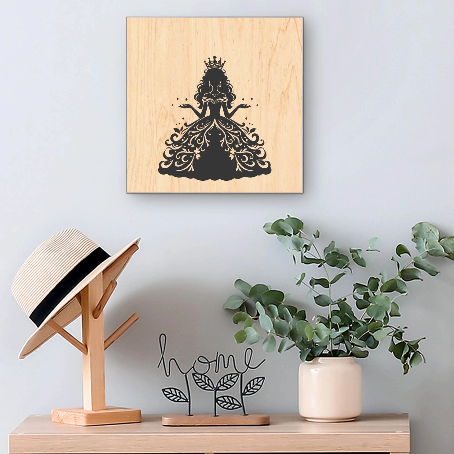 Banjado Schlüsselkasten mit Märchenprinzessin Motiv, 30x30cm, weiße Schlüsselaufbewahrung mit 50 Haken.