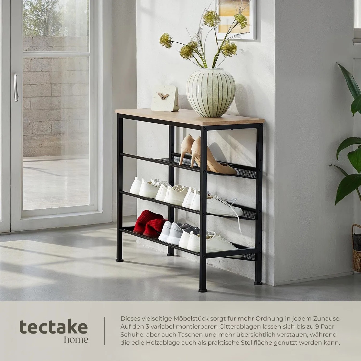 Tectake Schuhregal Wolverhampton Industrial Style Holz und Stahl  75 50 x 30 50 x 69 50 cm Industrial Holz Hell  Eiche Sonoma_4